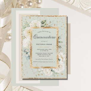 Elegant Blommig Guld Salvia Modern Quinceañera Inbjudningar