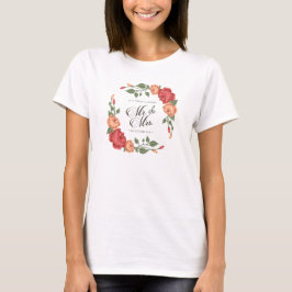 Elegant Blommig Herr & Fru Bröllop | T-Shirt