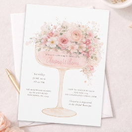 🌸🥂Elegant blommig inbjudan i champagneglas