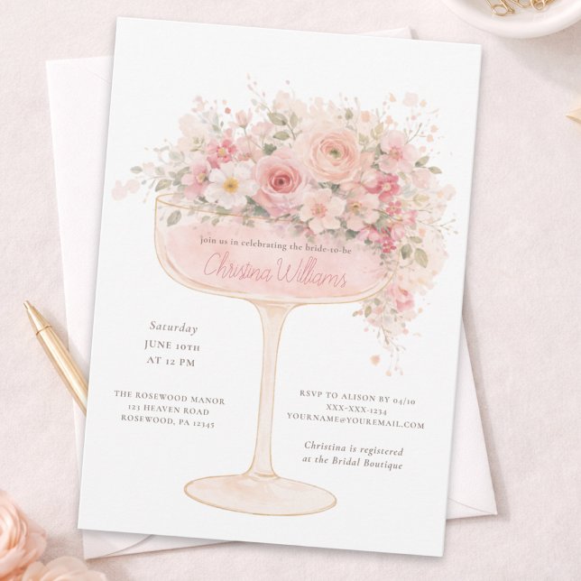 🌸🥂Elegant blommig inbjudan i champagneglas (Skapare uppladdad)