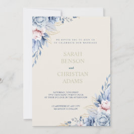 Elegant blommig inbjudan med mjukt blått, rosa och