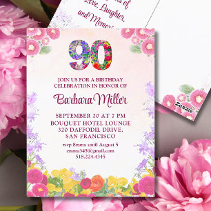Elegant blommig inbjudan till 90-årsfirande