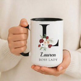 Elegant Blommig Initial Anpassad Muggpresent till Mugg