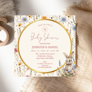 Elegant Blommig Kanin Beige Bebisdopp Inbjudningar