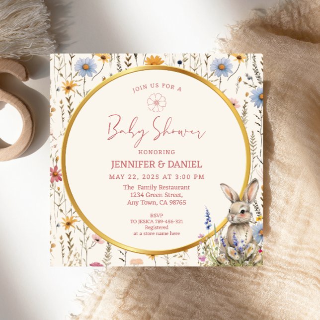 Elegant Blommig Kanin Beige Bebisdopp Inbjudningar (Skapare uppladdad)