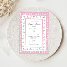 Elegant blommig kant inbjudan till baby shower
