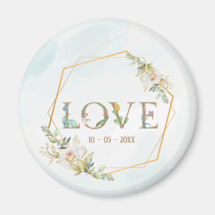 Elegant Blommig Kärlek Grönska Guld Magnet