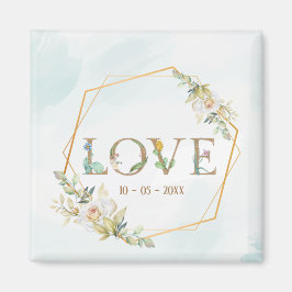 Elegant Blommig Kärlek Grönska Guld Magnet