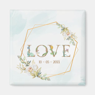 Elegant Blommig Kärlek Grönska Guld Magnet