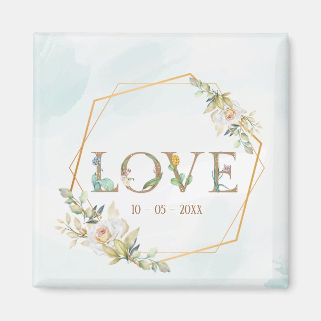 Elegant Blommig Kärlek Grönska Guld Magnet (Framsidan)