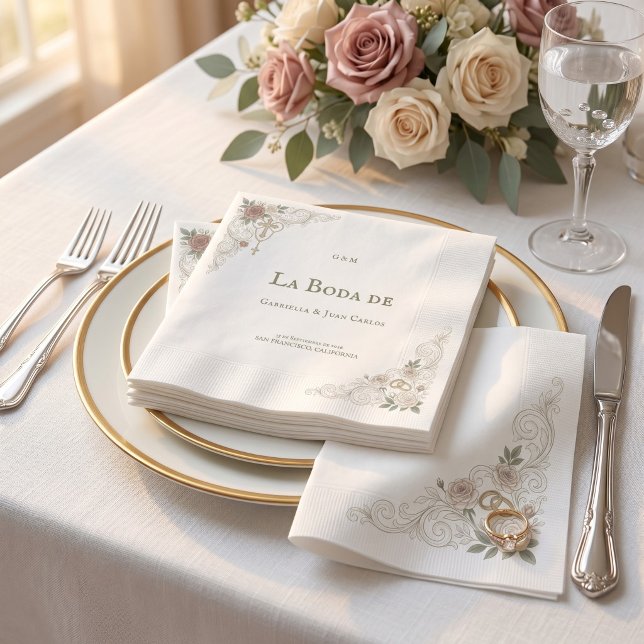 Elegant Blommig Katolsk Kors Bröllopet Pappersservett (Skapare uppladdad)