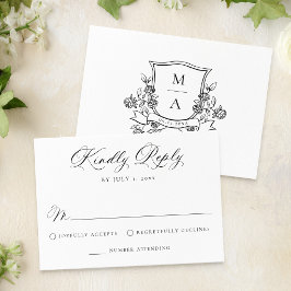 Elegant Blommig Krön Monogram Bröllop OSA Kort