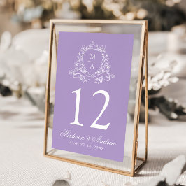 Elegant Blommig Krön Monogram Lila Bröllop Bordsnummer