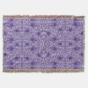 Elegant Blommig Lila Damask Filt