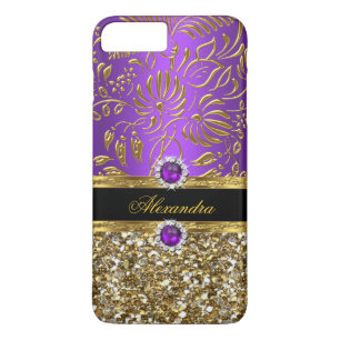 Elegant Blommig Lila Guld Damast Glitter