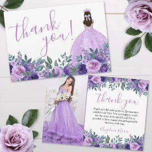 Elegant Blommig Lila Quinceañera Foto Tack Kort