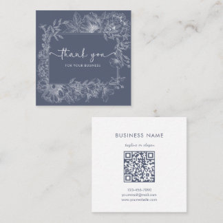 Elegant Blommig Linje Dammtig Blå QR-kod Tack Fyrkantigt Visitkort