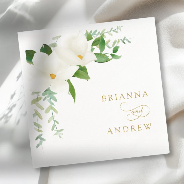 Elegant Blommig Magnolia Bröllop  Pappersservett (Elegant Floral Magnolia Wedding Napkins)