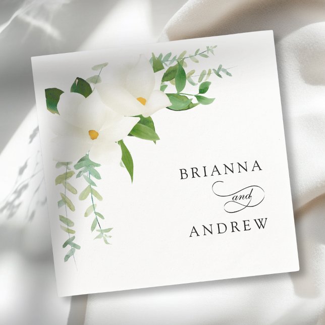 Elegant Blommig Magnolia Bröllop  Pappersservett (Elegant Floral Magnolia Wedding Napkins)