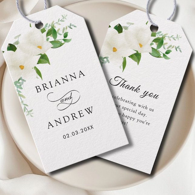 Elegant Blommig Magnolia Bröllop  Presentetikett (Elegant Floral Magnolia Wedding Gift Tags)