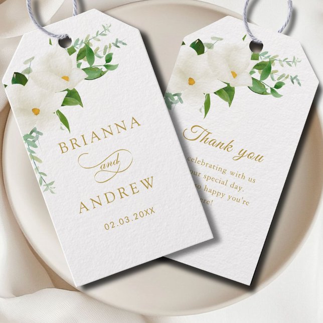Elegant Blommig Magnolia Bröllop  Presentetikett (Elegant Floral Magnolia Wedding Gift Tags)