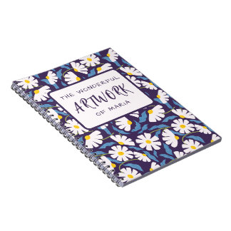 Elegant Blommig Marinblå Mönster | Klassisk Botani Anteckningsbok