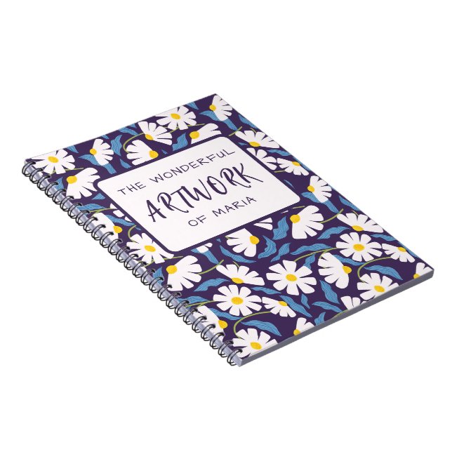 Elegant Blommig Marinblå Mönster | Klassisk Botani Anteckningsbok (Högra Sidan)