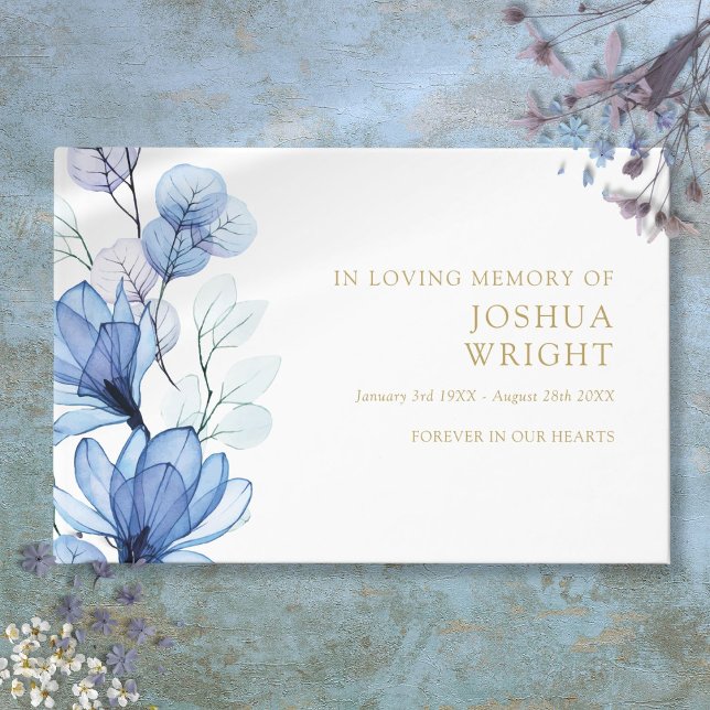 Elegant Blommig Minnesgudstjänst i Kärlek Gästböcker (Elegant Blue Floral In Loving Memory Funeral Guest Book)