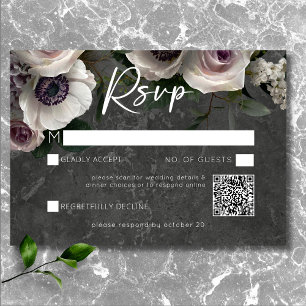Elegant Blommig Modern Charcoalgrå Bröllops QR OSA Kort