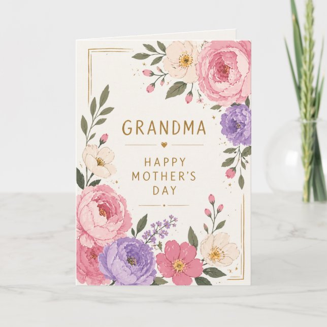 Elegant Blommig Mormor Rosa Lila Mors Dag Kort (Framsida)