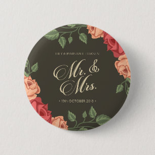 Elegant Blommig Mr & Mrs Bröllop   Pin knapp