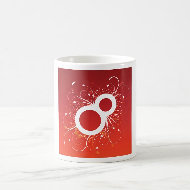 Elegant Blommig Nummer 8 Röd Abstrakt Kaffemugg (Skapare uppladdad)