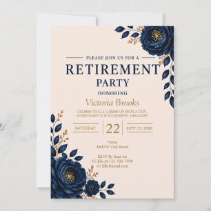 Elegant Blommig Pensionärsfest i Blått Inbjudningar