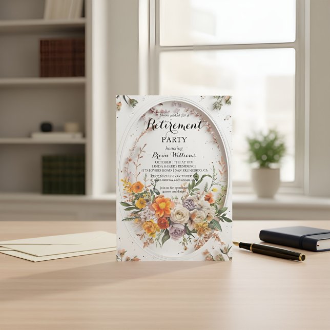Elegant Blommig Pensionsfest Inbjudan | Mjuk  (Skapare uppladdad)