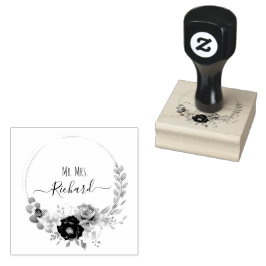 Elegant Blommig Ram Monogram Bröllop Stämpel