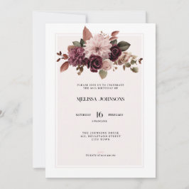 Elegant Blommig Rosa 60-års Födelsedagsinbjudan Inbjudningar