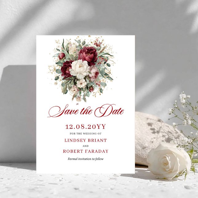 Elegant Blommig Rosa Burgunder Spara Datum-kort Datumet (Chic Floral Blush Burgundy Save The Date Card)