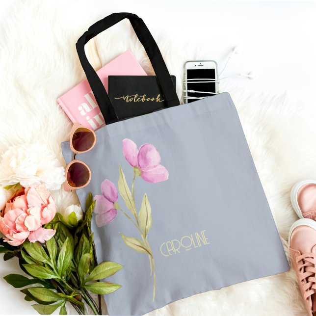  Elegant Blommig Rosa Grön Boho Söt  Tygkasse (Skapare uppladdad)