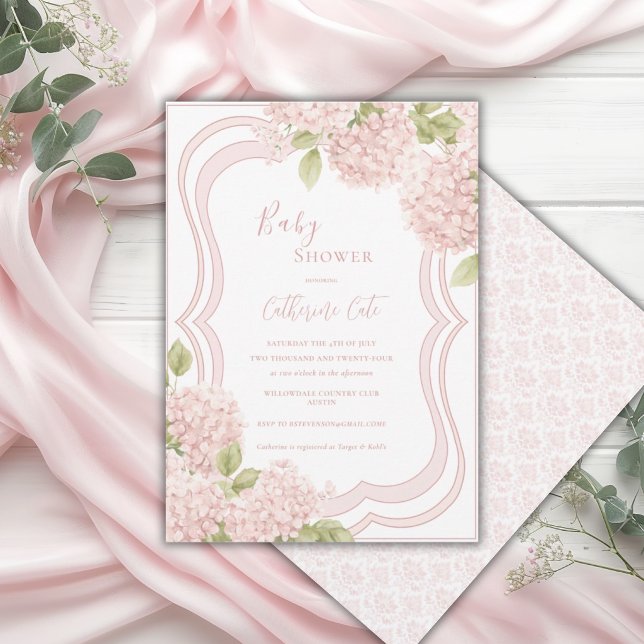 Elegant Blommig Rosa Hydrangea Bebis Shower Inbjudningar (Skapare uppladdad)
