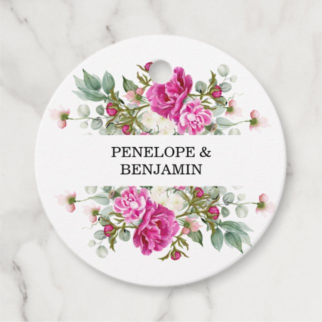 Elegant Blommig Rosa Peony Monogram Bröllop Gåvor Etiketter (Framsida)