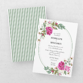 Elegant Blommig Rosa Pion Monogram Bröllop Inbjudningar