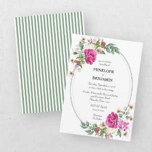 Elegant Blommig Rosa Pion Monogram Bröllop Inbjudningar