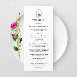 Elegant Blommig Rosa Pion Monogram Bröllop Meny