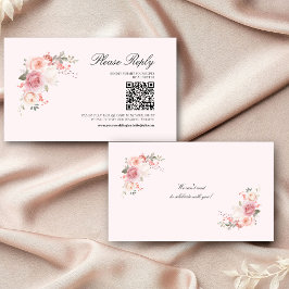 Elegant Blommig Rosa QR-kod Bröllopsanmälan  Tilläggskort