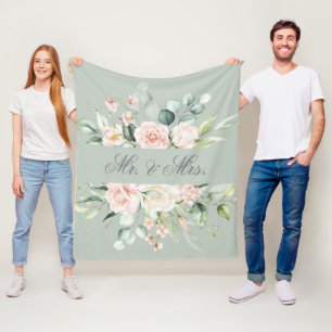 Elegant Blommig Rosa Rodnad Akvarell Herr & Fru Fleecefilt