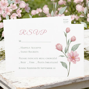 Elegant Blommig Rosa Salvia Vårbröllop RSVP Vykort