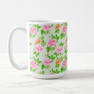 Elegant Blommig Rosor Gröna Blad Mönster-23675 Kaffemugg