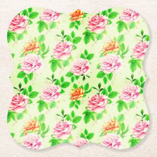 Elegant Blommig Rosor Gröna Blad Mönster-23675 Underlägg Papper