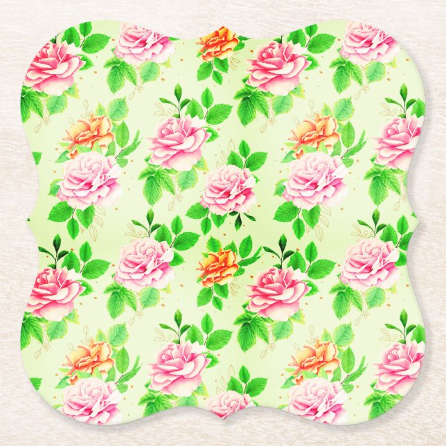 Elegant Blommig Rosor Gröna Blad Mönster-23675 Underlägg Papper (Framsida)