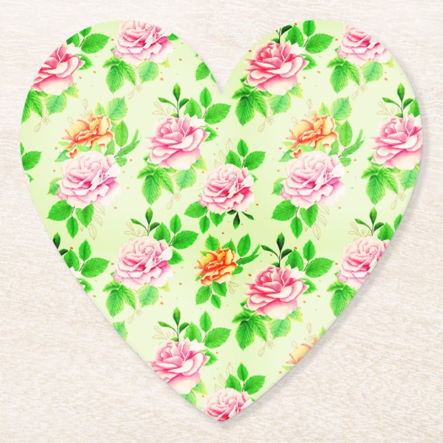 Elegant Blommig Rosor Gröna Blad Mönster-23675 Underlägg Papper (Framsida)